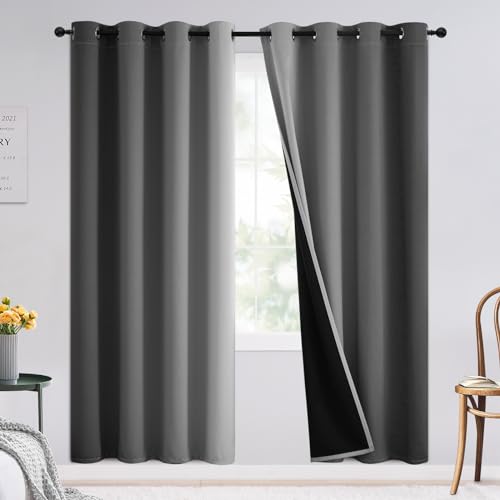 SimpleHome 100% Blackout Ombre Bedroom Curtains Grey and Greyish White,72L - Room Darkening Curtains,Thermal Insulated Grommet Window Drapes and Curtains for Living Room,2 Panels, 52x72 inches Length