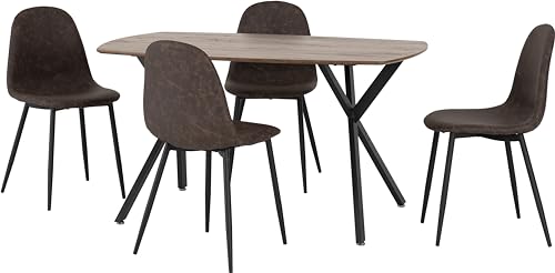 Seconique Athens Dining Set with 4 Dining Chairs in Medium Oak Effect/Brown