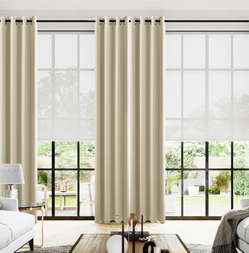 KOUFALL Beige Blackout Curtains 2 Panels,Black Out Room Darkening Grommet Bobo Eclectic Curtains for Living Room with Rings,52x102 Inches Long