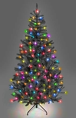 10ft/3m Pre-Lit Artificial Christmas Tree Alaskan Pine Black 1800 Tips - 420 Multicolour LEDs Metal Stand Xmas Home Decorations