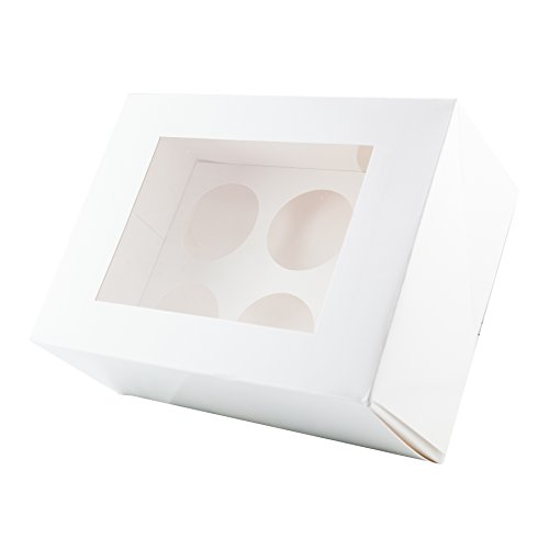 Bakers Toolkit Card Cupcake Boxes Holds 6 Cakes with Window, Pack of 1, White