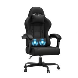 JUMMICO Gaming Chair with Massage Function,Racing Desk Chair Style High Back Reclining 135°, PU Leather Home Office PC Gaming Chair 150 kg - Black