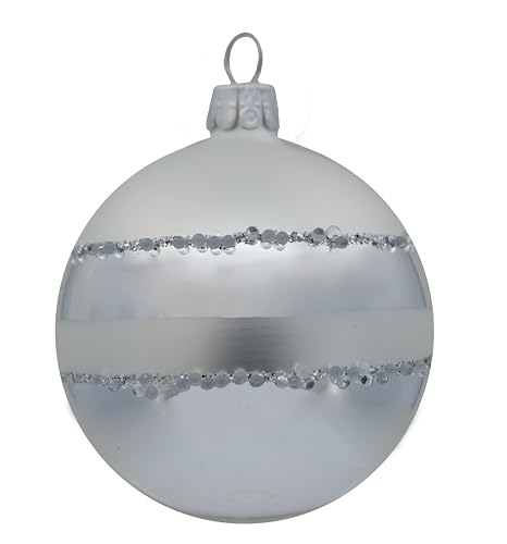 Set of 6 Baubles (Diameter 7 cm) Hand-Blown and Decorated Glass Baubles for Christmas Tree Decoration