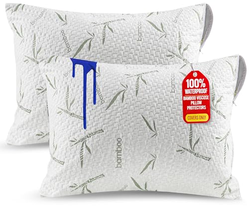 Utopia Bedding Bamboo Viscose Waterproof Pillow Protector Zippered (2 Pack) ??? Bed Bug Proof Pillow Encasement (2, Standard)