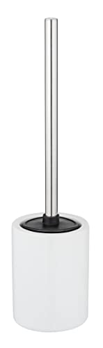 WENKO Laviano ceramic toilet brush set, white glossy, free-standing toilet brush holder with replaceable silicone slatted toilet brush head, non-stick effect for hygienic cleaning, Ø 9.7 x 39 cm