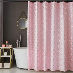 FINECITY Pink Shower Curtain Silver Moroccan Pattern with 12 Hooks Included, 72 x 72 Inch, 1 Panel