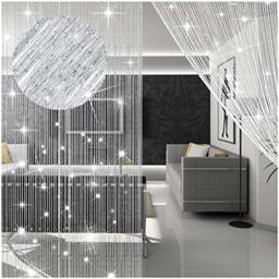 WILLBOND 4 Pieces String Curtains Glitter Fringe Curtains for Window 79 x 39 Inch Door String Curtain Divider Strip Tassel for Wedding Living Room Bathroom Coffee Shop Restaurant (Silver)