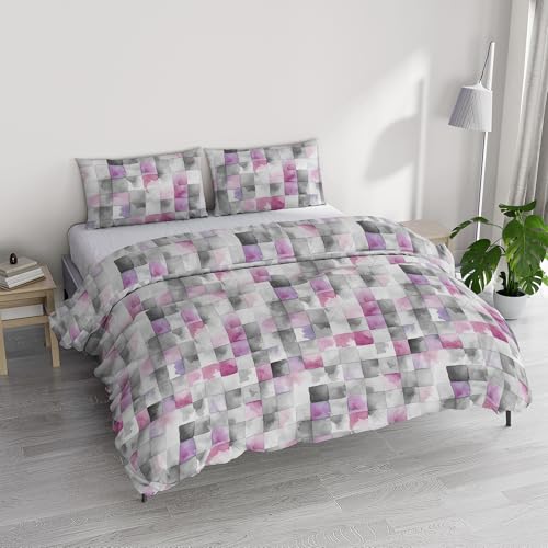 Italian Bed Linen River Cotton Double Duvet Cover Set, Made in Italy – Duvet Cover Set – Duvet Cover 250 x 200 cm with Double Flap and 2 Pillow Cases (Double, ili)