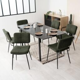 MEUBLE COSY Dining Chairs Set of 6, Upholstered Fabric Kitchen Chair with Thick Seat Cushion and Backrest, Metal Legs, Green