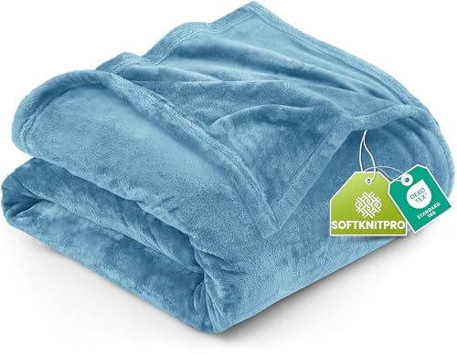 Utopia Bedding Queen Fleece Blanket 228x228cm 300GSM – Soft Fluffy Large Versatile Luxury Decorative Throw For Sofa, Bed & Settees – Cosy Breathable Warm Blanket, All Weather Gift, Washed Blue