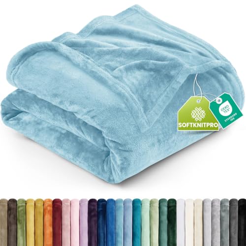 Utopia Bedding Queen Fleece Blanket 228x228cm 300GSM – Soft Fluffy Large Versatile Luxury Decorative Throw For Sofa, Bed & Settees – Cosy Breathable Warm Blanket, All Weather Gift, Washed Blue