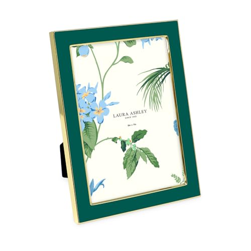 Laura Ashley 5x7 Hunter Green Enamel Picture Frame, Gold Metal Edge with Easel, for Countertop, Tabletop Display, Bookshelf, Desk, Wall D??cor, Photo Gallery (5x7, Hunter Green W/Gold)