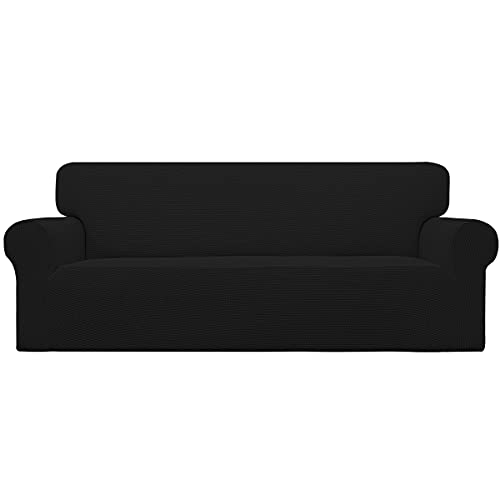 Easy-Going Stretch Oversized Sofa Slipcover 1 Piece Sofa Cover Furniture Protector Soft with Elastic Bottom for Kids Polyester Spandex Jacquard Fabric Small Check Black