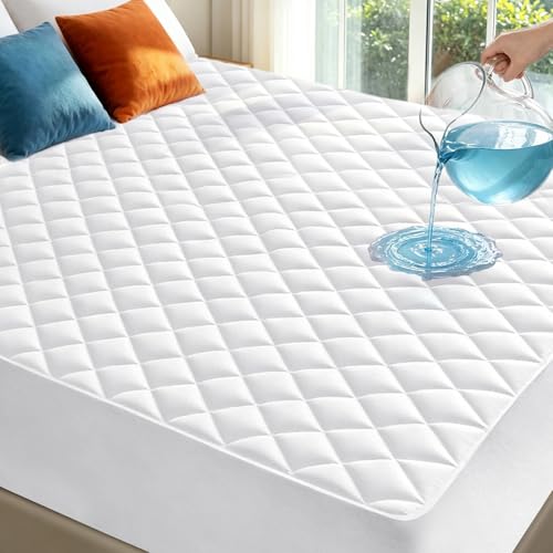 Full Size Mattress Protector Waterproof Washable Mattress Padded Cover Fitted Bed Protection Noiseless Plastic Bed Pad Deep Pocket Up to 18??? Soft and Breathable???White???