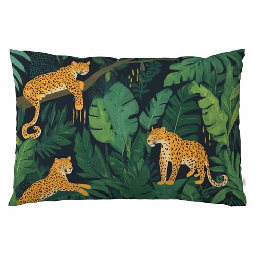 EKOBLA Leopard Jungle Animal Tropical Leaves Pillowcases Pillows Covers Cases Bedroom Decor Decoration Rectangle Two Sides Printed 20x30 Inch Hotel,Cafe,Car,Sofa Throw Pillow Case Cushion Cover