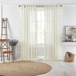 Elrene Tab-Top Ruffle Sheer Window Curtain Living, Dining Room, Bedroom, Cotton, Ivory, 52 in x 84 in (1 Panel)