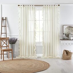 Elrene Tab-Top Ruffle Sheer Window Curtain Living, Dining Room, Bedroom, Cotton, Ivory, 52 in x 84 in (1 Panel)