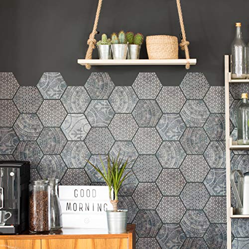 Ambiance Sticker Self-Adhesive Decorative Wall Decal Cement Tile for Bathroom and Kitchen Old Beauty - Pack of 28 Stickers of 15 x 13.5 cm