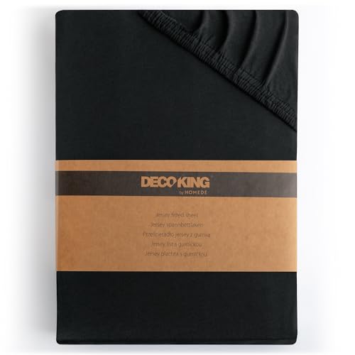 DecoKing Fitted Sheet Super King 100% Combed Cotton Soft Jersey Bed Sheet 160x200-180x200 cm Black Amber