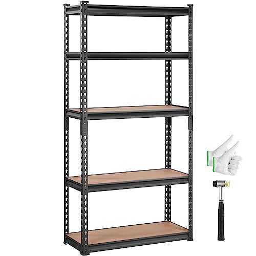 "VEVOR Storage Shelving Unit, 5-Tier Adjustable, 2000 lbs Capacity, Heavy Duty Garage Shelves Metal Organizer Utility Rack, Black, 30"" L x 12"" W x 60"" H for Kitchen Pantry Basement Bathroom Laundry"