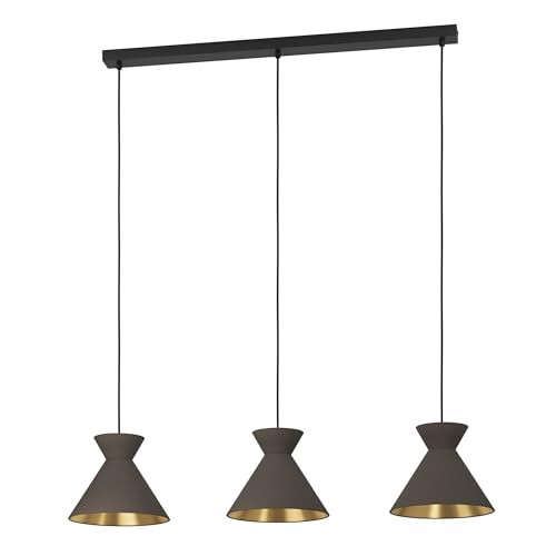 Eglo Pendant Lighting Nastasia, Ceiling Light Fitting with 3 Shades, Hanging lamp for Dining and Living Room Made of Metal in Cappuccino and Brass Colour, E27 Socket