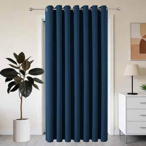 Joydeco Blackout Curtains, Door Curtain, Opaque Door Curtain with Eyelets, Thermal Cold Protection, Heat Protection, Sound Protection for Bedroom, Living Room (Navy Blue, 1 x H210 x W132)