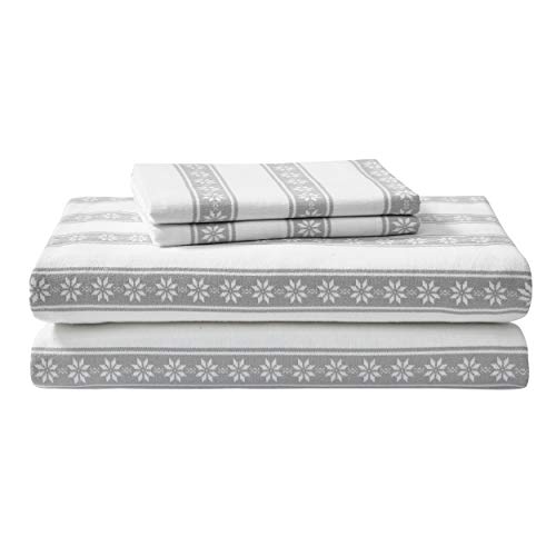 Eddie Bauer - King Sheet Set, Warm Breathable Cotton Flannel Bedding with Deep Pockets, Brushed for Extra Softness, Cozy Home Decor, Oeko-Tex Certified (Snowflake Fair Isle, King)