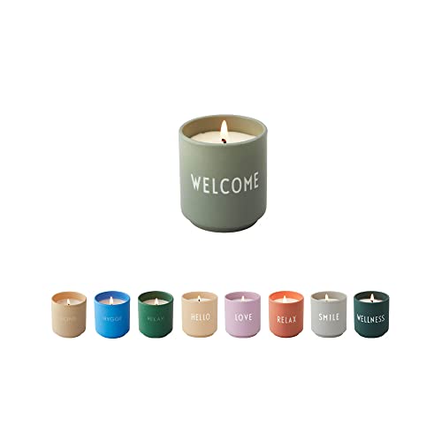 Design Letters Scented Candle Gift for Women - Jar Candles Perfect for Table Decoration - 100% Soy Wax Candle in Porcelain Cup - 15 Hour Burning time Calm Scent