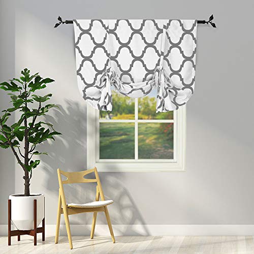 Melodieux Moroccan Thermal Insulated Tie Up Shade Room Darkening Blackout Rod Pocket Curtain for Small Window, 42 by 63 Inch, Off White/Grey (1 Panel)