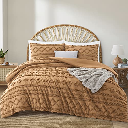 Oli Anderson King Comforter Set, Tufted Boho Bedding Sets - 3 Pieces All Season, Fluffy and Breathable, 2 Pillowcases, Pumpkin Brown