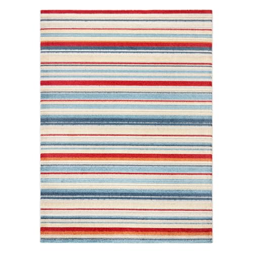 "TOWN & COUNTRY EVERYDAY Rio Multicolor Stripe Indoor Outdoor Area Rug, UV Fade Resistant, High-Low Pile, Red/Mutli, 3'11""x5'2"""