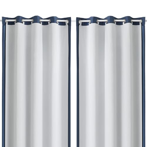 "OWENIE Greyish White 100% Blackout Curtain Liner 2 Panels Set for Bedroom Living Room, Thermal Insulated Curtains Liner for 84 Inch long Curtains, Each 50""Wx80""L, 2 Liners Per Set with 17 Pieces Rings"