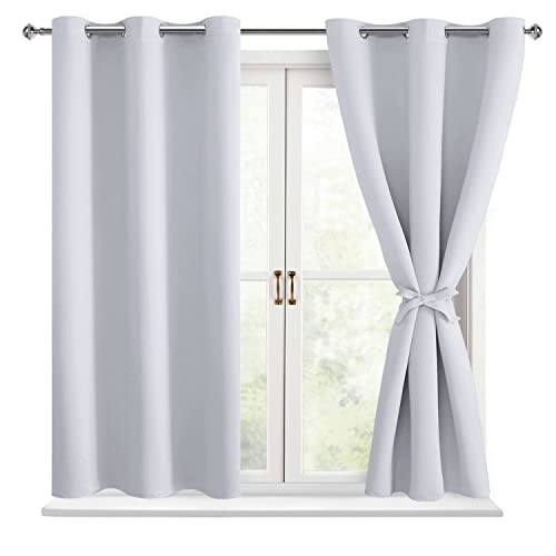 Hiasan Tieback Backout Curtains for Bedroom - Thermal Insulated & Light Blocking Window Curtains for Living Room/Kids Room, 2 Panels, Greyish White, 42 x 45 Inch