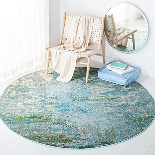 Safavieh Boho Rug for Living Room, Dining Room, Bedroom - Madison Collection, Short Pile, in Green and Blue, 122 X 122 cm