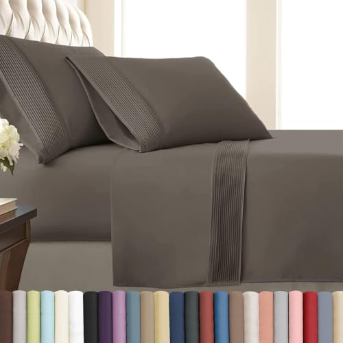 "Southshore Fine Living, Inc. Queen Bed Sheets deep Pocket Set with 21"" Deep Queen Fitted Sheet, Pillow Cases Standard Set of 2 - Hotel Luxury Quality - Easy Care Microfiber Sheets - Dark Taupe"