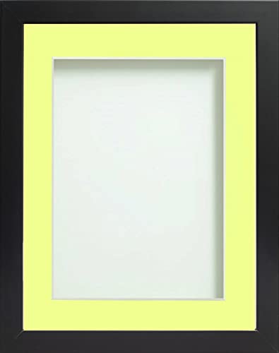 Frame Company Connolly Range Black Wooden Picture Photo Frame with Lemon Bon Bon Mount, A4 for pic size 9x6 *Choice of Sizes* Fitted with Real Glass