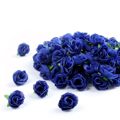 SITUMEIZI 100Pcs 1.3 Inches Mini Fake Blue Rose Heads for DIY - Artificial Rose Heads for Wedding, Birthday, Graduation Cap, DIY Flower Wall, Mother's Day Party Decorations