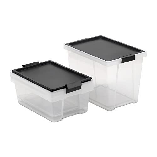 TATAY Storage Boxes with Lids Multipurpose - Style - Set of 3: 2x7L + 1x15L - Lid with Hinges Included - Stackable and Lightweight Design - BPA Free Plastic - Black