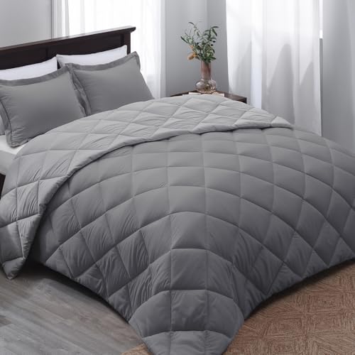 "Basic Beyond Full Size Comforter Set - Charcoal Gray and Grey Comforter Set Full, Reversible Comforter Full Size Set, 1 Comforter (82""x92"") and 2 Pillow Shams (20""x26""+2"")"