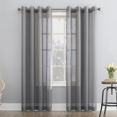"No. 918 Sheer Voile Grommet Curtain, Polyester, Charcoal Gray, 59"" x 63"" Panel"