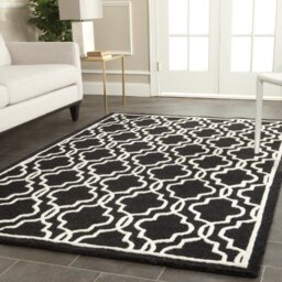 Safavieh Trellis Indoor Hand Tufted Rectangle Area Rug, Cambridge Collection, CAM131, in Black / Ivory, 122 X 183 cm for Living Room, Bedroom or Any Indoor Space