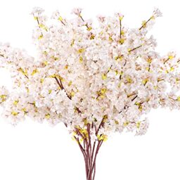 Giegxin Set of 8 Silk Cherry Blossom Branches Cherry Blossom Tree Stems Long Stem Artificial Flowers for Tall Vase Cherry Blossom Flowers for Home Wedding Vase Floral Arrangements, 39.37 Inch (White)