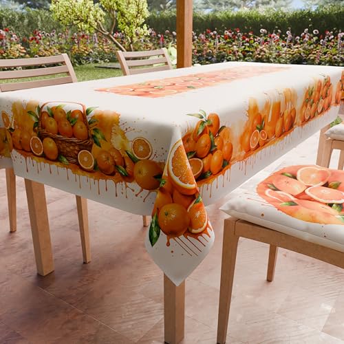 PETTI Artigiani Italiani - Stain Resistant Tablecloth Rectangular 140x450 cm 24 Seats, Wipe Clean Microfibre Kitchen Table Cover, Fruit Design Oranges, 100% Made in Italy