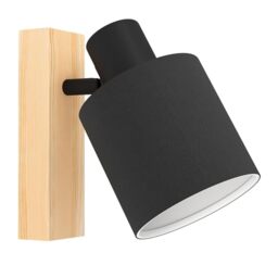 EGLO Indoor Wall Light Batallas, Scandinavian Style Wall Lamp Made of Wood, Fabric and Metal, Lighting Fixture for Living Room and Bedroom, Black and White Spotlight, E27 Socket