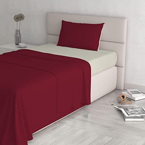 Italian Bed Linen ??? Natural Color??? Bed Linen Set, Cotton, Burgundy/Cream, Small Double