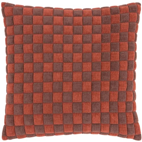 furn. Softie Checkerboard Feather Filled Cushion (Cinnamon - 50x50cm) - Bold Checkered Quilted Textured Plain Reverse Playful Decorative Pillow