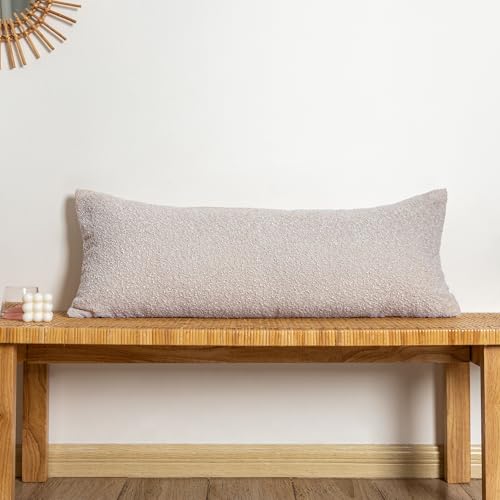 JoraLion Boucle Lumbar Pillow Cover 14x36 inch, Beige Textured Throw Pillow Cover Cushion Case for Sofa Bed Couch Living Room, Pack of 1 (Cover Only)