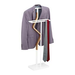 Relaxdays Valet Stand, Suit Holder, Clother Butler, Wardrobe Hanger, Wood, Metal, HxWxD 107x48x20 cm, White/Natural