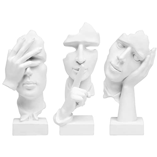 prosfalt 3 Pcs Thinker Statue, Silence is Gold Abstract Art Figurine, No Hear No See No Speak Modern Home Resin Sculptures Decorative Objects Decor for Home Office Bookshelf Desktop(White), A-41