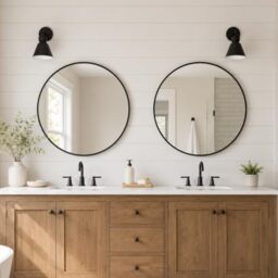 USHOWER 2-Pack Black Round Circle Bathroom Mirrors 24-inch for Wall Decor with Metal Frame, Bathroom Vanity Mirror, Entryway Mirror